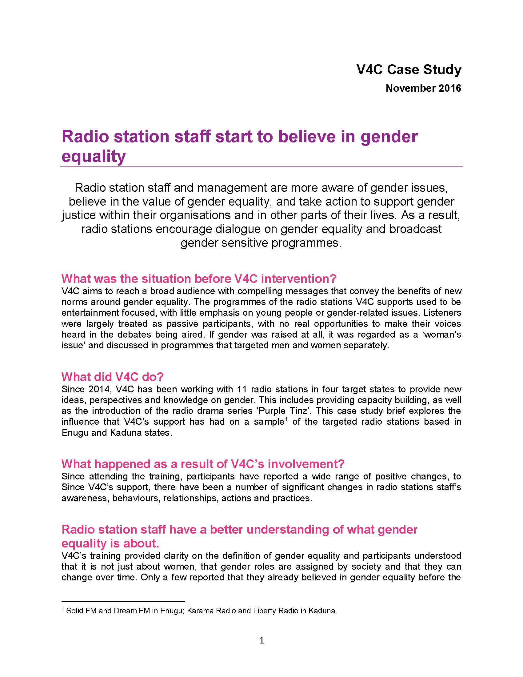 v4c case study - radio station staff start to believe in gender
